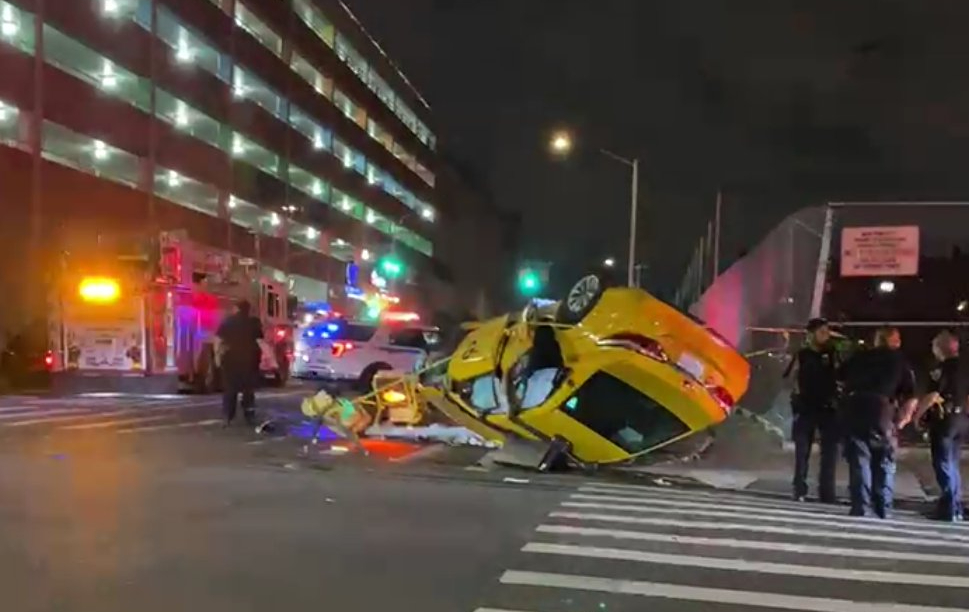 Yellowcab overturned at the intersection of 57th Ave and 92nd Street in Elmhurst.