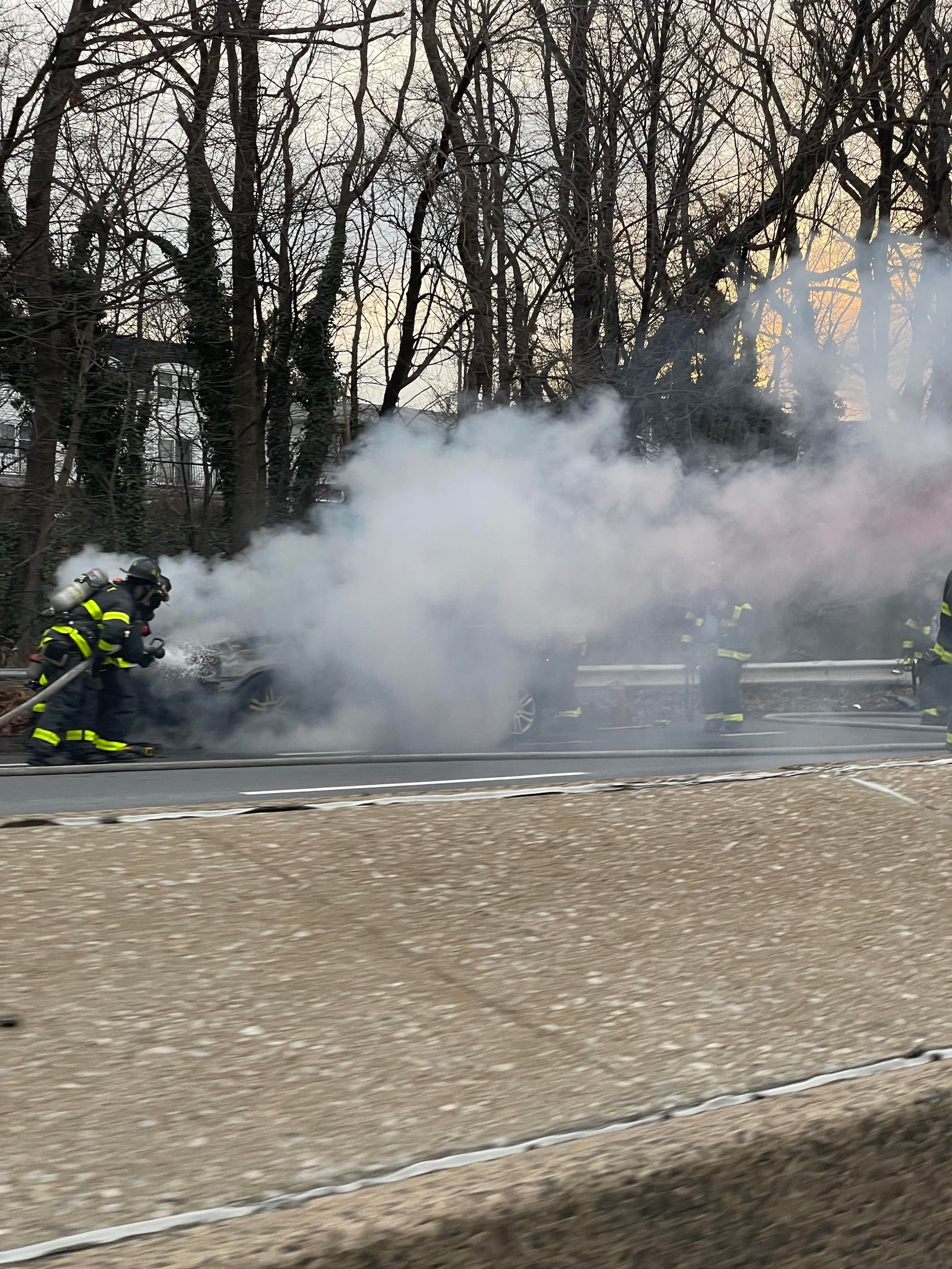 Car fire on the Cross Island Parkway southbound by Northern Blvd.