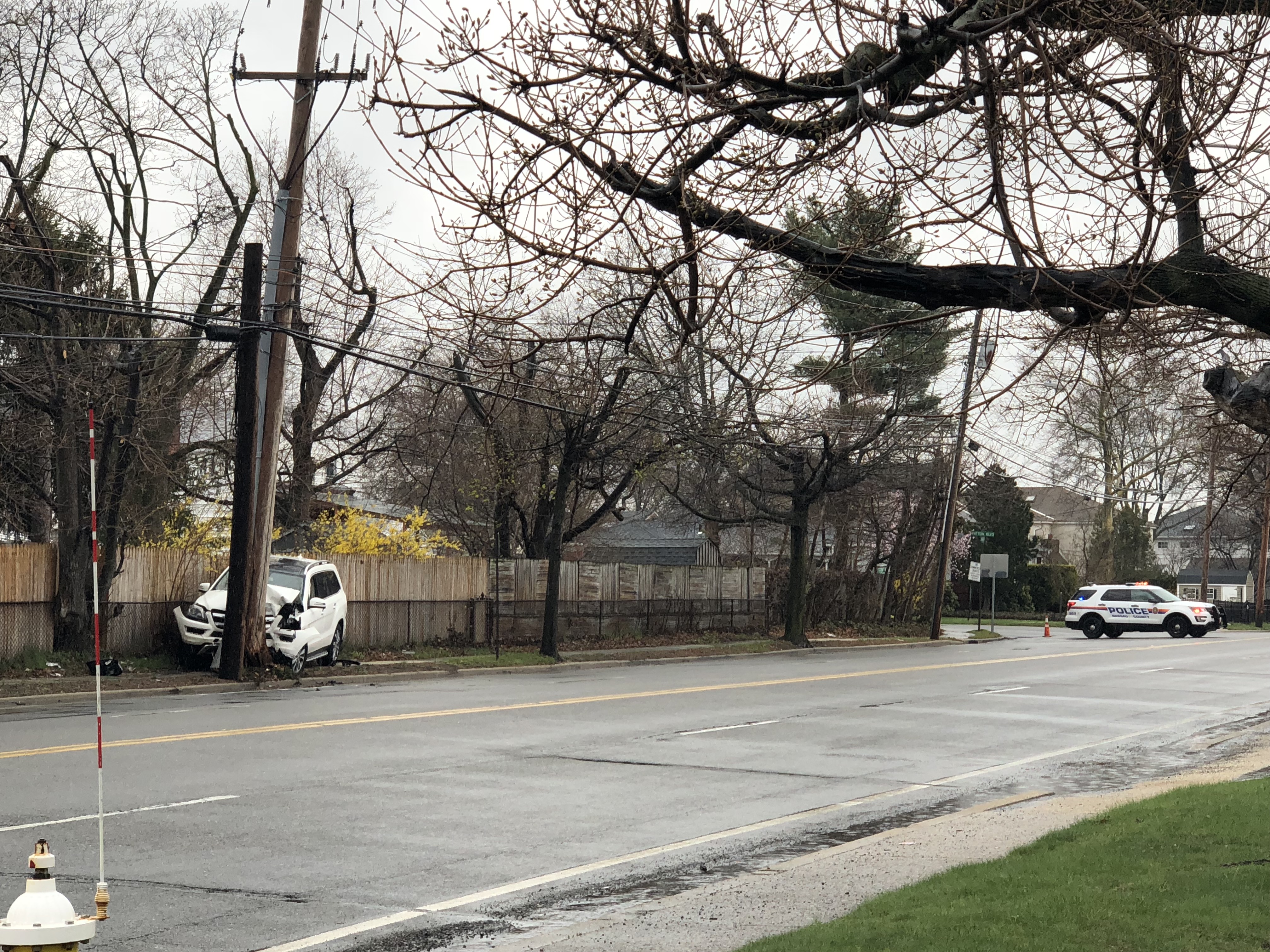 Car hit a pole on Lakeville Road near Hillside Avenue.