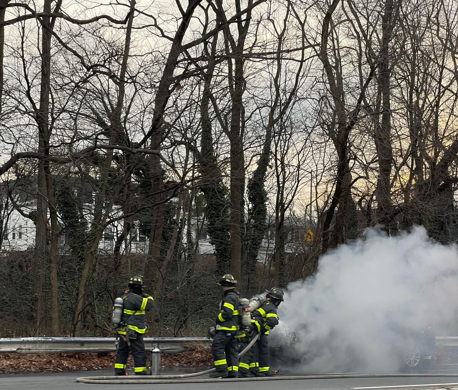 Car fire on the Cross Island Parkway southbound by Northern Blvd.