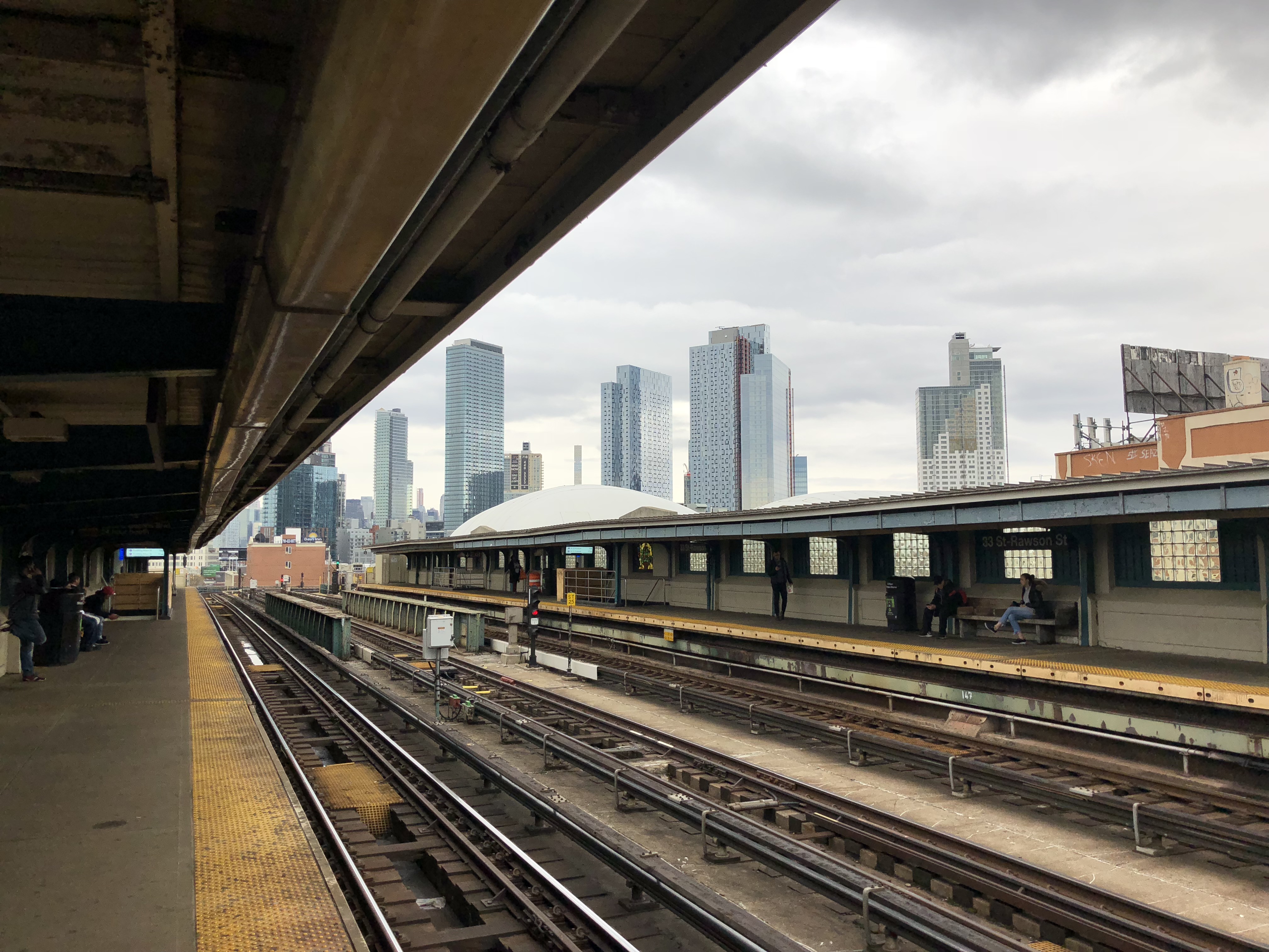 View of Manhattan skyline from Long Island City subway station.