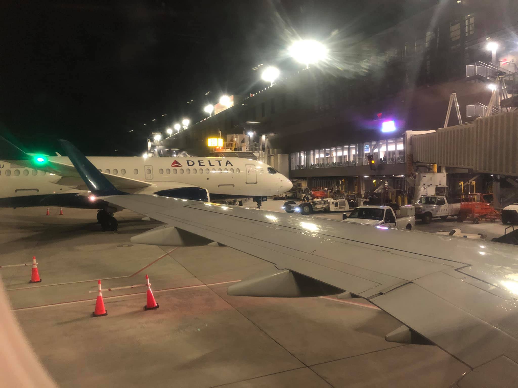 Awaiting for taxi at the LaGuardia Airport.