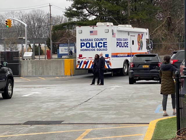 A female shot in the medical building garage in New Hyde Park.