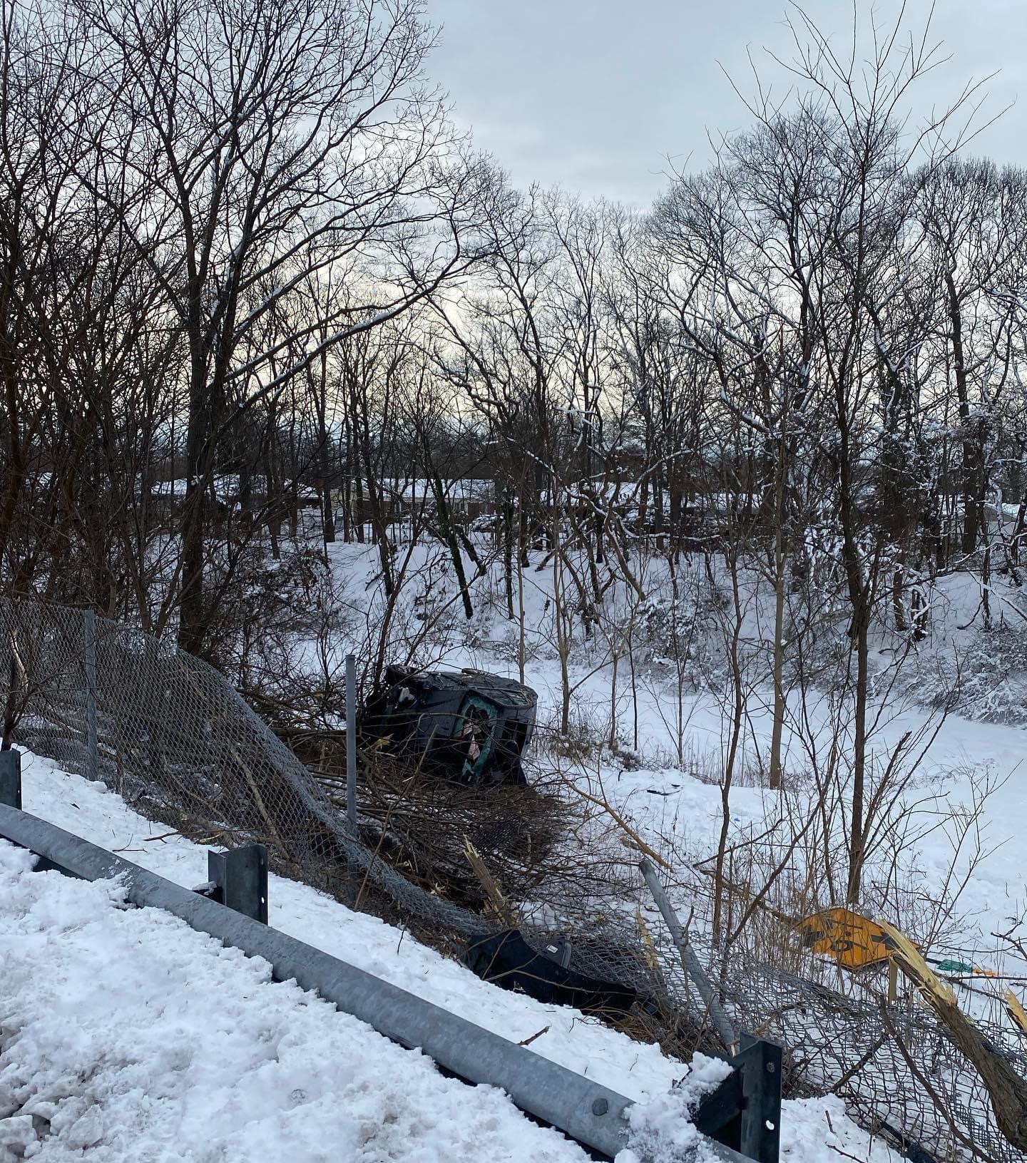 Car flipped outside of the Southern State Parkway in Nassau County.