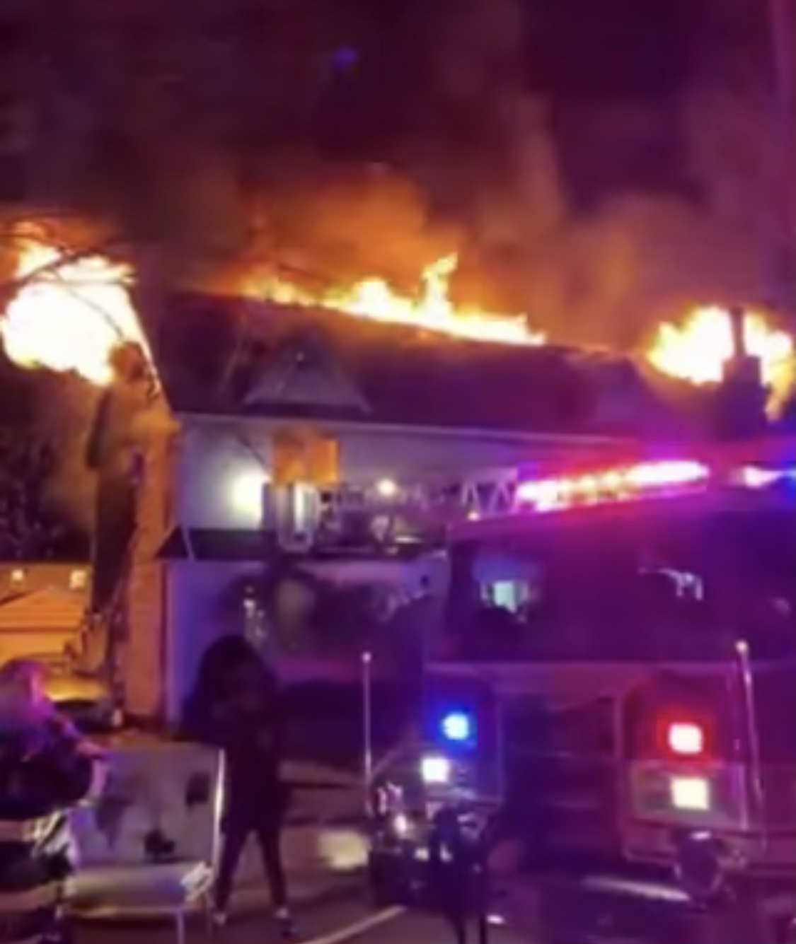 Heavy fire at a home in Long Island. 