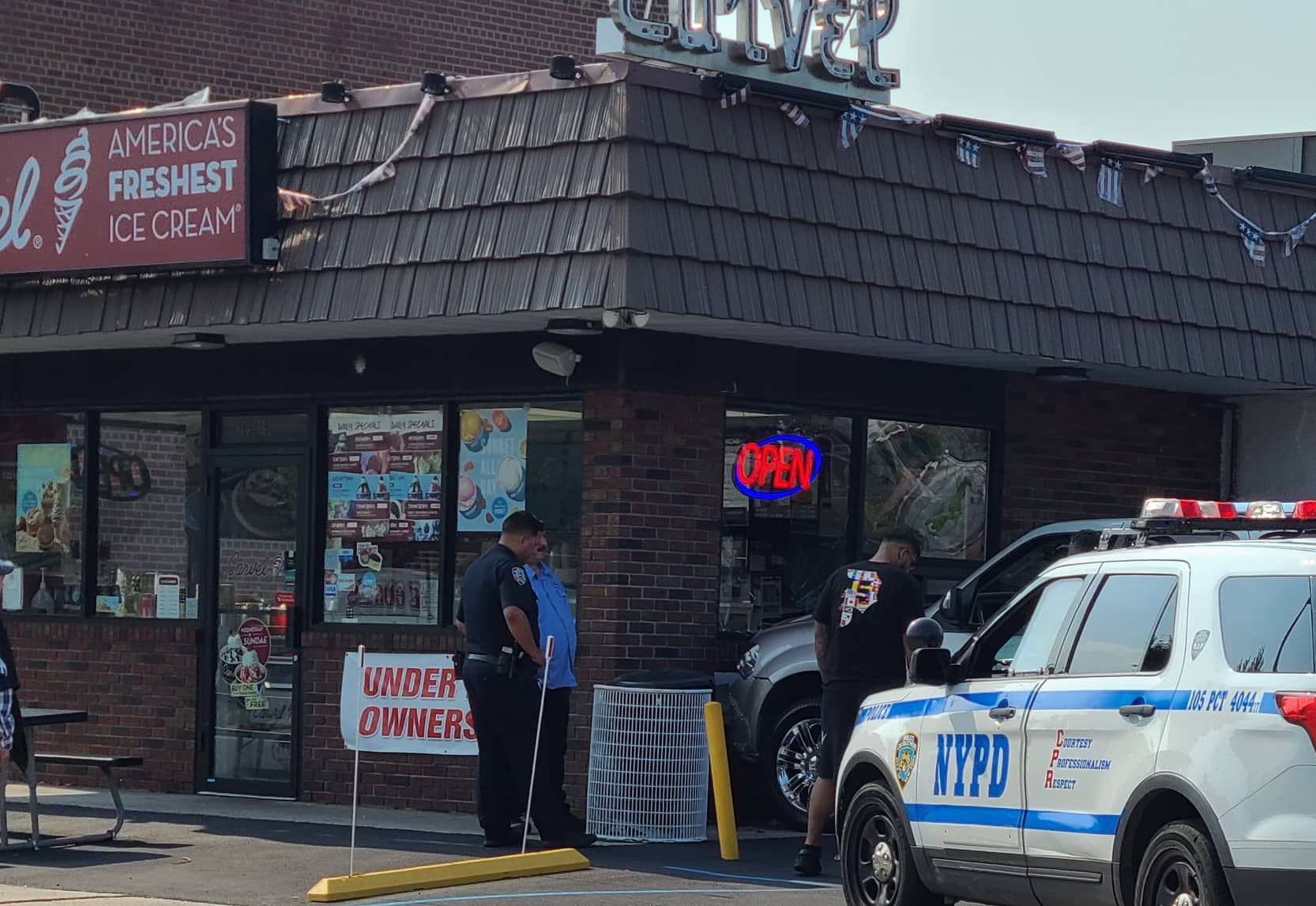 Car hit a building of Carvel on Hillside Avenue and 266 Street in Floral Park.