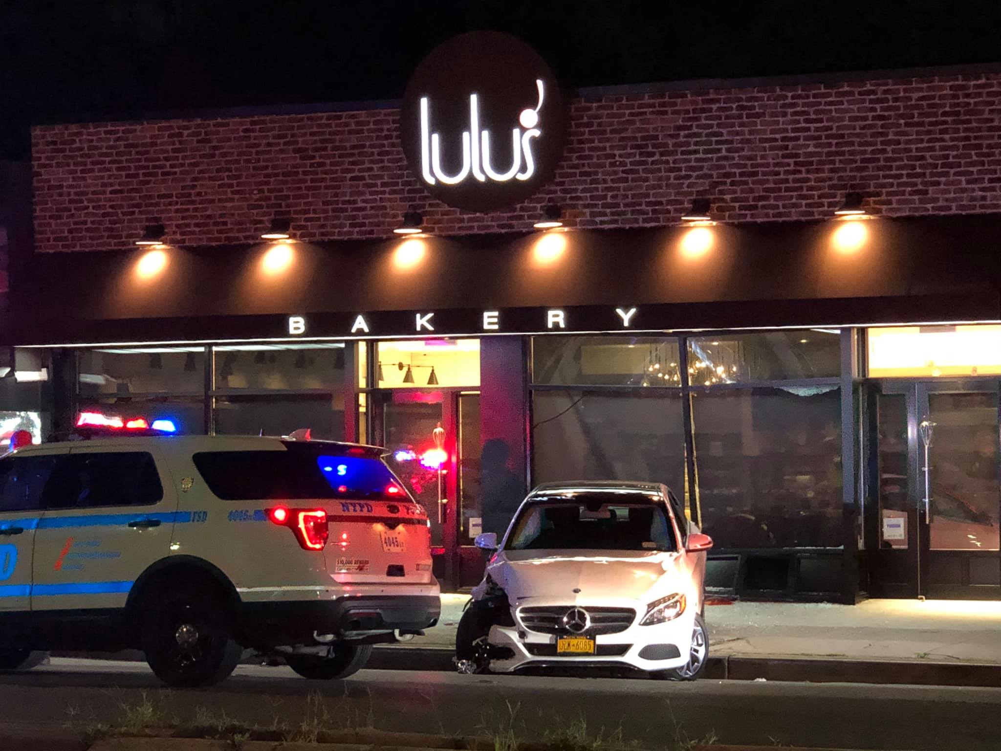 Store front damage and outdoor dining destroyed by reckless driving on Union Turnpike and 179 Street in Fresh Meadows.