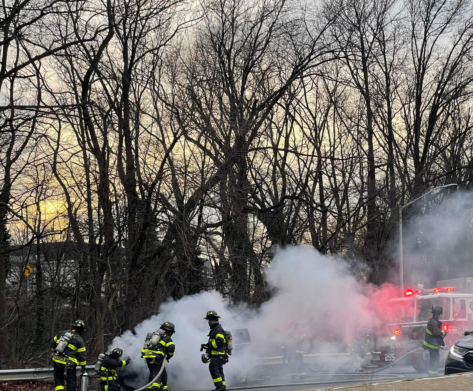 Car fire on the Cross Island Parkway southbound by Northern Blvd.