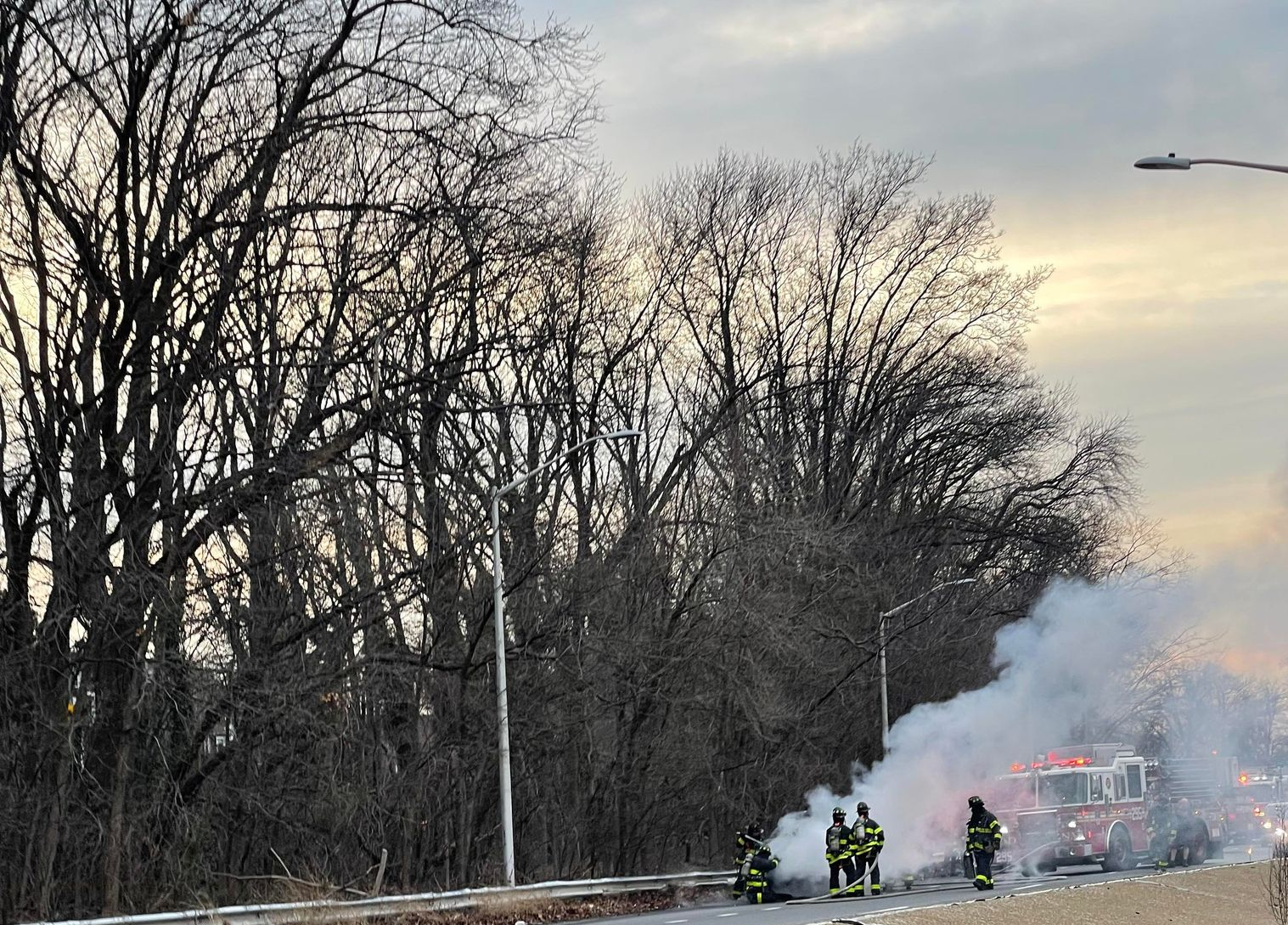 Car fire on the Cross Island Parkway southbound by Northern Blvd.