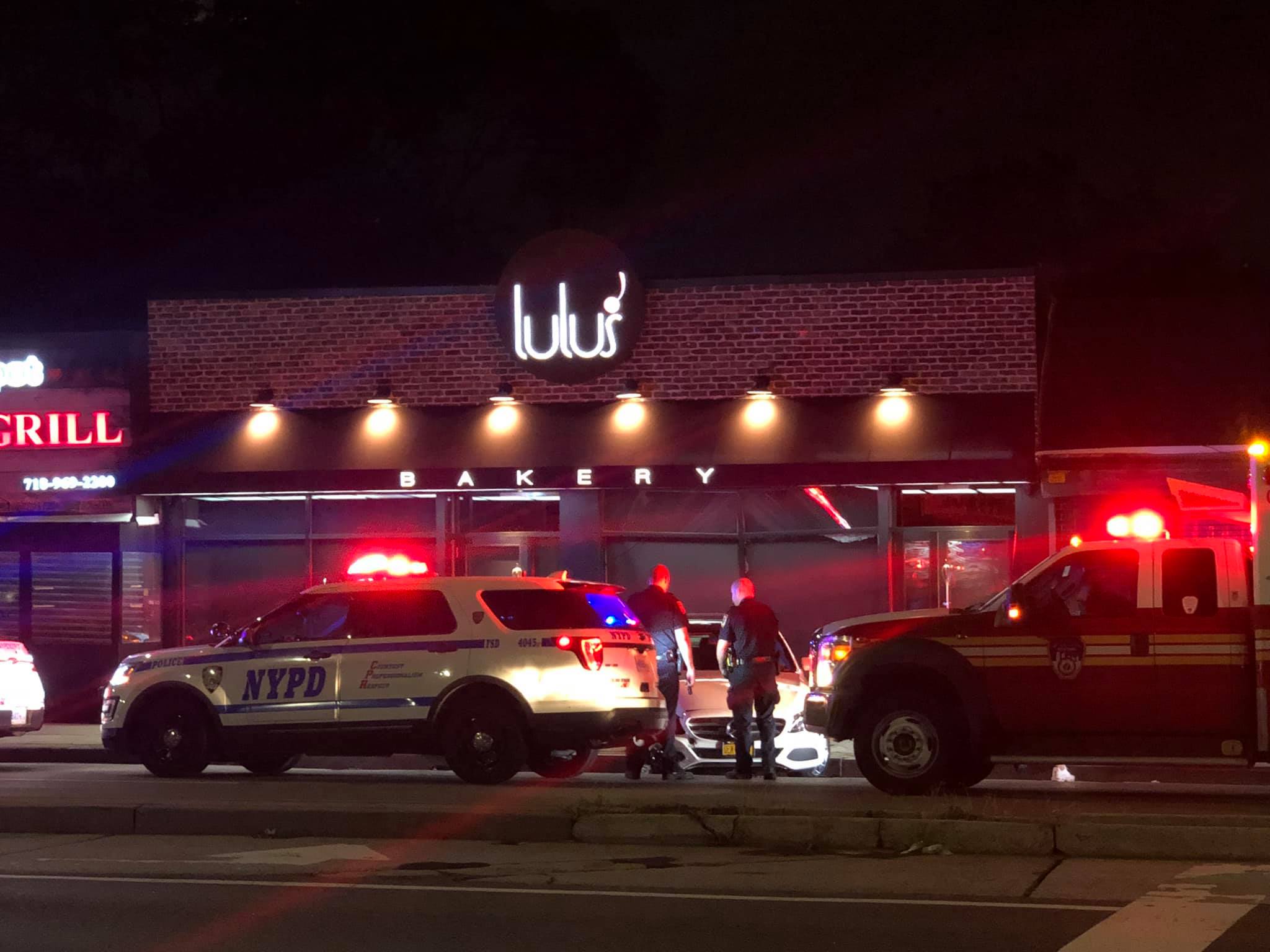 Store front damage and outdoor dining destroyed by reckless driving on Union Turnpike and 179 Street in Fresh Meadows.