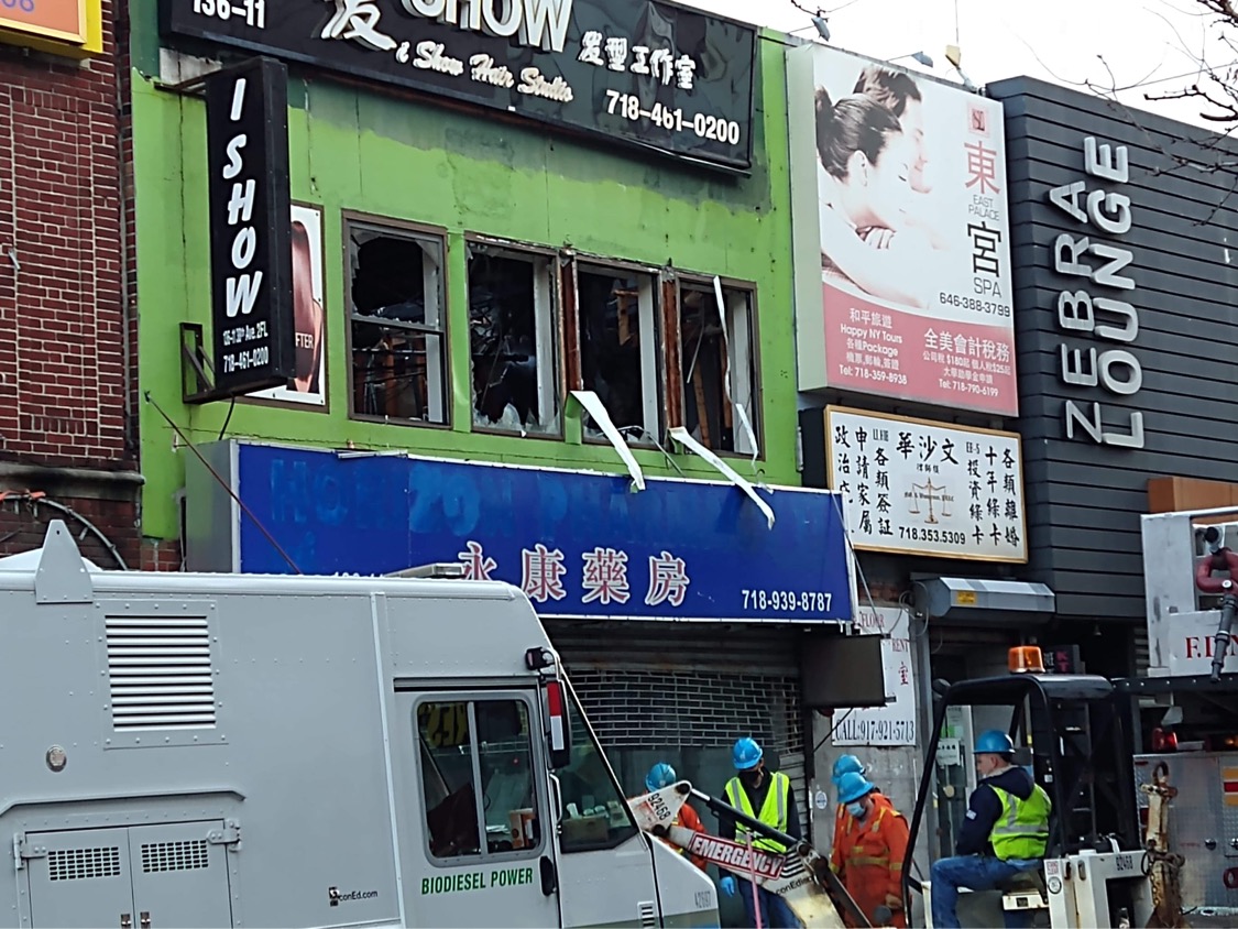 Fire at a commercial location in Flushing.